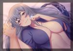  anthropomorphism breasts erect_nipples gray_eyes gray_hair kamoi_(kancolle) kantai_collection long_hair no_bra open_shirt pantsu_majirou waifu2x 