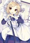  :d apron blonde_hair broom copyright_name curtains indoors maid maid_apron maid_cap mole mole_under_eye official_art open_mouth pink_ribbon ribbon sid_story smile somjeu victorian_maid window yellow_eyes 