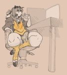  anthro bulge cervine chair clothed clothing erection erection_under_clothes jintonic legwear male mammal sitting socks solo thick_thighs 