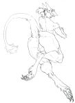  anus backsack balls butt fluffy fur looking_back male monochrome paws ponytail presenting presenting_hindquarters raised_tail raptoral raptoral_(character) rear_view sergal solo 