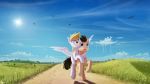  2018 cloud day derpy_hooves_(mlp) detailed_background doctor_whooves_(mlp) duo earth_pony equine feathered_wings feathers female feral friendship_is_magic fur grass hair horse male mammal my_little_pony outside pegasus pony quvr wings 