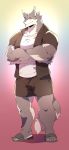  2018 anthro canine clothed clothing digital_media_(artwork) hi_res kokuhane looking_at_viewer male mammal muscular muscular_male simple_background 