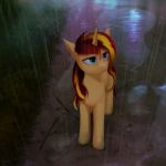  2018 equestria_girls equine female feral fur hair hi_res horn long_hair mammal multicolored_hair my_little_pony outside quvr raining solo sunset_shimmer_(eg) two_tone_hair unicorn 