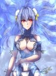  alternate_costume android blue_hair breasts commentary_request cyborg himo kos-mos long_hair red_eyes solo swimsuit xenosaga 
