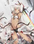  altera_(fate) armpits arms_up ass_visible_through_thighs bandeau bangs black_legwear black_nails black_panties blurry breasts cleavage collarbone dark_skin debris depth_of_field detached_sleeves eyebrows_visible_through_hair fate/extella fate/extra fate/grand_order fate_(series) full_body_tattoo glint grey_background grey_hair half-closed_eyes halter_top halterneck highres holding holding_sword holding_weapon kneehighs leg_tattoo legs_apart looking_at_viewer nail_polish navel panties parted_lips photon_ray red_eyes rock shiny shiny_hair short_hair showgirl_skirt skirt small_breasts solo stomach stomach_tattoo sword taro_(ultrataro) tattoo underwear veil weapon white_bandeau white_skirt wind 