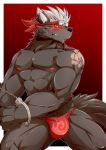  2018 5_fingers abs anthro biceps black_nose canine clothing digital_media_(artwork) fur kadzu male mammal muscular muscular_male nipples pecs tattoo underwear wolf 