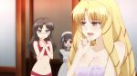  3girls animated animated_gif bare_shoulders black_hair blonde_hair blue_eyes bra breast_envy breasts cleavage fate/kaleid_liner_prisma_illya fate_(series) large_breasts long_hair luviagelita_edelfelt miyu_edelfelt multiple_girls tohsaka_rin underwear 