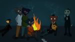  alligator angus_(nitw) avian bea_(nitw) bear bird candy_(nitw) canine cat cigarette clothing crocodile crocodilian eyewear feline food fox germ_(nitw) glasses gregg_(nitw) hat kaiberu mae_(nitw) mammal necktie night night_in_the_woods outside rat reptile rodent scalie sitting stan_(nitw) standing star 