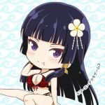  1girl bikini black_hair blush breasts cleavage dead_or_alive dead_or_alive_extreme:_venus_vacation large_breasts long_hair looking_at_viewer navel nyotengu official_art purple_eyes swimsuit 