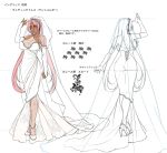  1girl ass breasts bride character_sheet cleavage dark_skin dress full_body ingrid_(taimanin_asagi) kagami_hirotaka large_breasts lilith-soft long_hair multiple_views no_bra pink_hair smile solo standing taimanin_(series) taimanin_asagi taimanin_asagi_battle_arena very_long_hair wedding_dress white_background 