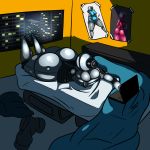  2018 bed bedroom big_breasts big_butt breasts butt clothing computer digital_media_(artwork) female laptop machine nude robot simple_background solo standing_tough thick_thighs voluptuous webcam wide_hips 