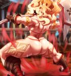  1girl amazon_(dragon&#039;s_crown) ass axe back blonde_hair boots breasts dragon&#039;s_crown female gloves long_hair muscle muscular_female pltnm06ghost solo tattoo weapon 