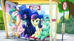  16:9 2018 amber_eyes annoyed bench blue_eyes blue_feathers bonbon_(mlp) bus_stop cosmic_hair crown cute cutie_mark earth_pony english_text equine eyebrows eyelashes eyes_closed feathered_wings feathers female feral friendship_is_magic green_hair grin group hair half-closed_eyes hi_res hooves horn horse long_hair looking_up lyra_heartstrings_(mlp) makeup mammal mascara multicolored_hair my_little_pony mysticalpha nude open_mouth open_smile outside plant pony princess_celestia_(mlp) princess_luna_(mlp) rainbow_hair royalty shadow shrub sibling sign signature silly sisters sitting sky smile teal_eyes teeth text tongue tree two_tone_hair unicorn wallpaper white_feathers winged_unicorn wings 