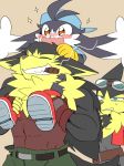  abs blush butz_(klonoa) canine carrying cat cigar eyewear feline goggles grin guntz hat klonoa klonoa_(series) long_ears male mammal muscular pilz_moos ponytail smile wolf 