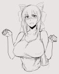  animal_ears artist_request bare_shoulders blush bow breasts cat_day cat_ears commentary embarrassed english_commentary fang greyscale hair_between_eyes hair_bow highres huge_breasts long_hair monochrome noihara_himari omamori_himari open_mouth paw_pose ponytail sketch solo very_long_hair 