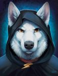  2018 anthro anthrofied black_nose bolt bolt_(film) canine disney dog fur goldendruid inner_ear_fluff looking_at_viewer male mammal simple_background smile solo tan_eyes white_fur 