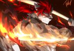  2018 abs anthro biceps canine digital_media_(artwork) fur hi_res kemono male mammal melee_weapon muscular muscular_male simple_background sword tach8 tachiyawolf weapon 