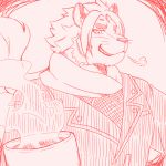  anthro beverage cup feline japanese_text kemono looking_at_viewer mammal manzanaringopai nomad smile steam text tiger tokyo_afterschool_summoners 