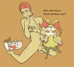  2018 absurd_res balls bdsm braixen collar digital_media_(artwork) duo english_text erection female feral fur hair hi_res hoedeer human inner_ear_fluff interspecies leash male male/female mammal nintendo nipples nude open_mouth penis pok&eacute;mon pok&eacute;mon_(species) pok&eacute;philia pussy simple_background size_difference small_dom_big_sub tan_background text video_games 