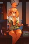  animal_crossing anthro breasts canine clothing clothing_lift dog eyewear female glasses hi_res isabelle_(animal_crossing) looking_at_viewer mammal nintendo office shih_tzu sitting skirt skirt_lift solo sy_noon video_games 