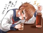  blush brown_eyes brown_hair drink inazuma_(kancolle) kantai_collection koharuko_(khrkobo) seifuku waifu2x 