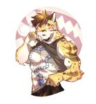  2018 abs anthro booboo34 clothed clothing clouded_leopard feline fur hi_res leopard likulau looking_at_viewer male mammal muscular nekojishi simple_background solo spots tattoo 