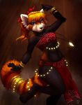  2018 anthro black_nose clothed clothing digital_media_(artwork) exotic_dancer female mammal midriff navel red_panda simple_background smile solo tasanko 