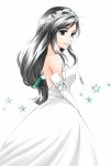  black_hair breasts commentary_request dress final_fantasy final_fantasy_ix garnet_til_alexandros_xvii highres jewelry kokonotsu_(popoxxx0516) long_hair low-tied_long_hair necklace sideboob solo tiara wedding_dress 