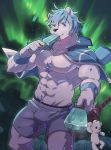  2018 abs anthro aurora_borealis bear biceps blue_eyes blue_hair clothed clothing digital_media_(artwork) food fur hair hi_res looking_at_viewer male mammal muscular muscular_male night one_eye_closed outside pecs popsicle shorts silentheaven sky star starry_sky white_fur wink 