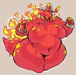  anthro big_breasts breasts demon female fire gastropod huge_breasts jewelry jintonic mollusk nude obese obese_female open_mouth overweight overweight_female simple_background slime slug solo thick_thighs 