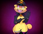  anthro cat clothing collar featureless_crotch feline female gloves hat jacket leather_boots looking_at_viewer mammal navel nude solo vimhomeless 