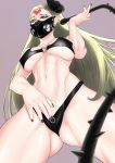 1girl absurdres bdsm black_sclera blonde_hair breasts breasts_outside coreintyn elbow_gloves facial_mark forehead_mark gloves highres kaijin_hime_do-s large_breasts long_hair mask one-punch_man solo thighhighs yellow_eyes 