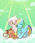  2018 avian beak blue_feathers blush brown_feathers cloud cute duo equine eyebrows eyelashes eyes_closed feathered_wings feathers female feral friendship_is_magic gilda_(mlp) green_background gryphon hair hi_res hooves ikirunosindo mammal multicolored_hair my_little_pony nude nuzzling one_eye_closed open_mouth open_smile outside paws pegasus rainbow_dash_(mlp) rainbow_hair raised_leg simple_background sky smile standing sunlight talons wings yellow_eyes 
