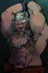  2018 abs anthro biceps canine clothing fur male mammal marchosias muscular muscular_male r_e_g_i_t simple_background solo tokyo_afterschool_summoners video_games wolf 