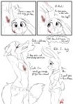  anthro black_and_white blood blush canine clothed clothing comic dipstick_ears disney english_text female fox judy_hopps lagomorph male mammal monochrome nick_wilde rabbit shadowponi simple_background text topless white_background zootopia 