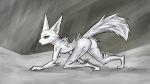 all_fours anthro black_sclera butt canine female fluffy fox fur looking_at_viewer looking_back mammal nude orange_eyes outside raised_tail solo star_wars vulptex white_fur zinnick 