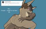  2017 anthro balls big_butt black_hair breasts brown_fur brown_hair butt butt_grab cowgirl_position english_text equine female fur hair hand_on_butt horse lagomorph lying male male/female mammal nude on_top open_mouth penetration plaga pudding_(plaga) rabbit sex simple_background text thick_thighs tongue vaginal vaginal_penetration 