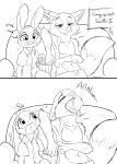  2018 absurd_res anthro canine clothed clothing comic disney duo eating female food fox fur hi_res judy_hopps lagomorph male mammal nick_wilde open_mouth popcorn rabbit shadowponi sharp_teeth smile teeth topless yawn zootopia 