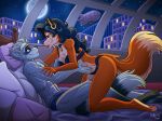  2018 abs aircraft airship anthro beauty_mark bed bedroom bedroom_eyes blue_hair bra breasts brown_eyes canine carmelita_fox city cleavage clothed clothing collar detailed_background dipstick_tail ear_piercing feet female foreplay fox fur grey_fur hair half-closed_eyes heresy_(artist) inside interspecies lingerie male male/female mammal markings mask_(marking) moon multicolored_fur multicolored_tail night orange_fur panties pawpads piercing pillow playstation procyonid raccoon ringtail romantic_couple seductive sly_cooper sly_cooper_(series) socks_(marking) star two_tone_fur underwear video_games white_fur window 