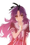  eiyuu_densetsu finger_to_mouth hair_ribbon long_hair looking_at_viewer purple_hair renne ribbon sen_no_kiseki shikei smile solo yellow_eyes 