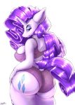  2018 anthro big_breasts big_butt blue_eyes bra breasts butt clothing cutie_mark digital_media_(artwork) equine female friendship_is_magic garuda_six hair horn huge_breasts huge_butt looking_at_viewer looking_back mammal my_little_pony purple_hair rarity_(mlp) solo thick_thighs underwear unicorn voluptuous wide_hips 
