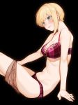  absurdres blonde_hair blue_eyes blush bra breasts highres idolmaster idolmaster_cinderella_girls large_breasts menea miyamoto_frederica panties partially_undressed red_bra red_panties short_hair underwear 