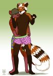  2018 anthro black_nose brown_fur clothed clothing digital_media_(artwork) duo fur goblet_(artist) hair jakemi male male/male mammal multicolored_fur mustelid orange_eyes otter plantigrade red_panda sauksauk simple_background smile underwear 