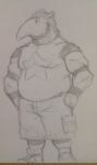  2014 absurd_res animal_crossing anteater anthro antonio_(animal_crossing) belly biceps biped cheek_tuft clothed clothing front_view full-length_portrait fur greyscale guide_lines hands_in_pockets head_tuft hi_res long_snout looking_away male mammal monochrome musclegut muscular muscular_male nintendo overweight overweight_male pencil_(artwork) plantigrade portrait shirt shorts simple_background sketch snout solo standing star striped_fur stripes t-shirt traditional_media_(artwork) tuft video_games white_background wkd 