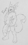  anthro big_penis black_and_white fangs flaccid fur genie hi_res huge_penis humanoid_penis kagro male mammal monochrome muscular muscular_male nipples penis sabertooth_(feature) solo utx-shapeshifter vein veiny_penis 