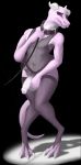  anthro balls benign_light bottomless clothed clothing collar crossdressing embarrassed foreskin humanoid_penis male penis pink_skin purple_eyes savra_rodochrous simple_background solo 