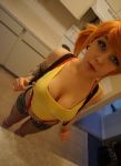  1girl april_hylia breasts cosplay denim denim_shorts kasumi_(pokemon) kasumi_(pokemon)_(cosplay) photo piercing red_hair short_shorts solo 