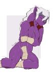  bandage breasts female fur hair head_plate head_tails holtzmann kraskit leaning muscular muscular_female nipples nude purple_fur pussy sleeping tabitha_terleir white_hair 