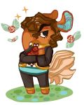  2013 animal_crossing anteater anthro barefoot biped black_eyes brown_body brown_hair clothed clothing digital_drawing_(artwork) digital_media_(artwork) ears_back eyebrows eyelashes featureless_feet featureless_hands flower fluffy fluffy_tail front_view full-length_portrait girly hair half-closed_eyes hi_res jacket looking_away male mammal necktie nintendo olaf_(animal_crossing) organicandroid pants plant portrait rose_(flower) short_hair simple_background snout solo sparkle standing tan_tail video_games white_background 