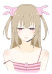  absurdres bangs blush breasts bunny_hair_ornament cleavage closed_mouth collarbone donguri_suzume dress hair_ornament highres light_brown_hair long_hair natori_sana red_eyes sana_channel solo striped striped_dress two_side_up virtual_youtuber 